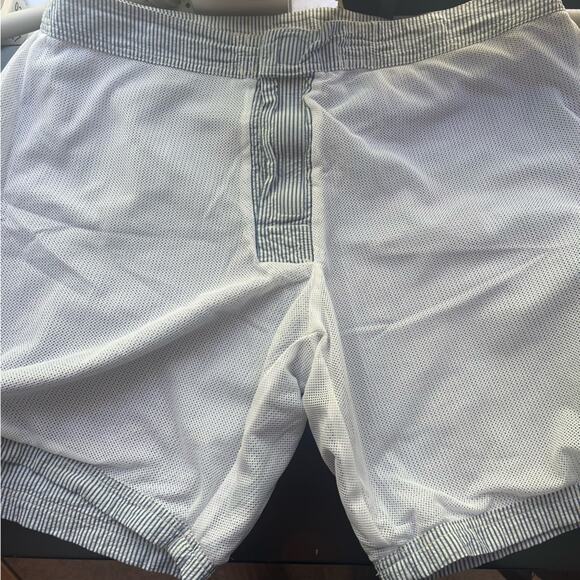 J Crew Seersucker Striped Swimsuit Mens 38 Blue White Retro Vintage Swim Trunks - Picture 5 of 10